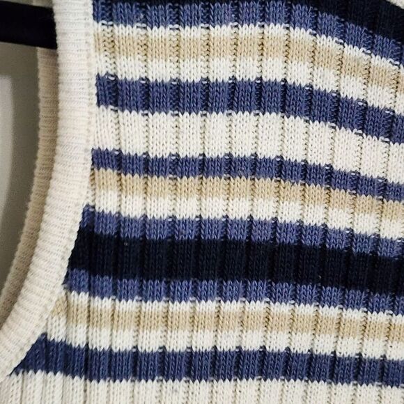 Vintage top Y2K 90s striped sleeveless turtle neck grunge Goblincore L - Picture 4 of 4